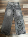 Shopmocho New American Harajuku Vintage Print Jeans Y2K Women Washed Gray Straight Pants Street Gothic Loose Unisex Trousers Tide