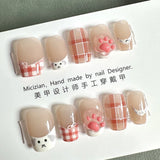 SHOPMOCHO 10Pcs Wearable Cat Eyes Series Short Square Press On Nails Kawaii Cartoon Cat Rabbit Rhinestone Gradients Full Cover False Nails
