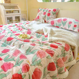 SHOPMOCHO Winter Cartoon Printed Lamb Wool Blanket Thick and Warm Coral Fleece Blanket for Office Napping Fluffy Soft Plush Bedspread