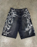 SHOPMOCHO Baggy Y2K New Trend Harajuku Hip-Hop Rock Joker Street Mens Sports Pants Gothic Retro Embroidery Loose American Denim Shorts