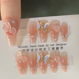SHOPMOCHO 10Pcs Wearable Cat Eyes Series Short Square Press On Nails Kawaii Cartoon Cat Rabbit Rhinestone Gradients Full Cover False Nails