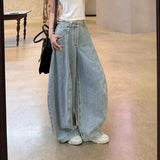 Shopmocho American Washed Loose Wide Leg Knife Edge Jeans Women's Spring Autumn New High Waist Loose Slimming Floor Length Pants