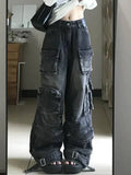 SHOPMOCHO  Women Cargo Jeans Vintage Multi Pocket Wide Leg Washed Streetwear Baggy Summer 2026 New 05E02798