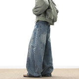SHOPMOCHO Wide Leg Denim Pants Male Loose Cowboy Mopping Trousers Baggy Men's Jeans Fashion Handsome Washed Streetwear Casual