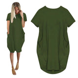 Shopmocho Plus Size Women Short Sleeve O-Neck Loose Casual Dresses