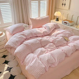 Shopmocho Ins Pink Plaid Bedding Set No Filler Twin Queen Size Comforter Cover Flat Sheet Pillowcase Girls Boys Solid Blanket Duvet Duvet