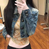 SHOPMOCHO 2025 Denim Jacket New Style Retro Washed Fashion Slim Niche Short Top