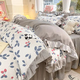 Shopmocho Cartoon Washed Cotton Bed Sheet Four-piece Set Non-cotton Thickened Brushed Quilt Cover Bed Skirt Style Princess Style Bedroom