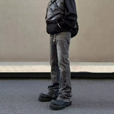 SHOPMOCHO American high street washed black jeans for men stylish and straight cut slim fit elastic micro flared pants