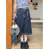 Shopmocho Harajuku Y2k Women's Light Blue Calf Length Cargo Jeans Baggy Denim Trousers Japanese 2000s Oversize Jean Pants Vintage Clothes