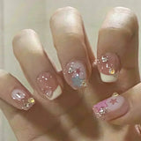 Shopmocho 24pcs Detachable Short Press on Nails Y2k rhinestone False Nails with Glue Ballet Sweet Cool Girls Artificial False Nails Tips