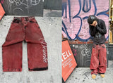 SHOPMOCHO American Retro Clothing Angel Print High-waisted Jeans Men Y2K High Street Trend Washed Oversized Floor-length Pants Women