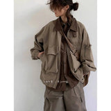 SHOPMOCHO Man Jacket Spring Autumn Loose Cargo Jacket Japanese Vintage Multi-Pocket, Unisex Streetwear, Stylish Versatile Casual Coat