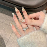 SHOPMOCHO 10pcs Handmade Press On Nails For Christmas Flash Firework Snowflake Designs Cat's Eye False Nails Wearable DIY Manicure Art