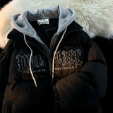 SHOPMOCHO American New Niche Ins Fake Two-piece Hooded Bread Coat Y2K Street Fashion Loose Retro Couple Coat Tide Men And Women Streetwear
