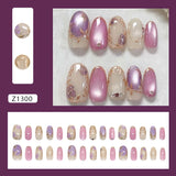 SHOPMOCHO 24pcs False Nails Glossy Green Summer Almond Fake Nail Tips Wearable Detachable Fashion Flower Print Press on Nails for Girl