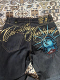 SHOPMOCHO Harajuku Y2k 2000s Women Clothing Vintage Statue of liberty Diamonds Jeans Casual Denim Pants High Waist Straight Wide Leg Jeans