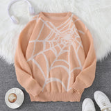 SHOPMOCHO New Popular Autumn and Winter Spider Web Jacquard Pattern Pullover Sweater Casual Round Neck Knitted Men's Pullover