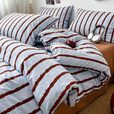 SHOPMOCHO 3pcs Simple Pink Striped Duvet Cover Set with 2 Pillowcases Soft Washed Cotton Bedding Set For Girls 150x200cm Bedroom Decor