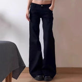 SHOPMOCHO-Plus Size American Style Spicy Girl Black Low Waist Wide Leg Micro Flared Jeans Women's Early Autumn Loose Fit Versatile Straigh