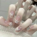 Shopmocho 24pcs Detachable Short Press on Nails Y2k rhinestone False Nails with Glue Ballet Sweet Cool Girls Artificial False Nails Tips