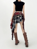 SHOPMOCHO Women's A-line Plaid Skirt Vintage Fashion Aesthetic Y2k Asymmetrical Mini Skirt Harajuku Korean Skirt 2000s Clothes Summer