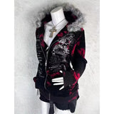 SHOPMOCHOAmerican New Skull Embroidery Super Leopard Hooded Sweater Women Y2K Gothic Hip Hop Popular Casual Joker Sweatshirt