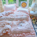 SHOPMOCHO 3pcs Korean lace Bedding set seersucker Duvet Cover Set (1*Duvet Cover + 2*Pillowcase, Without Core)for bedroom guest room
