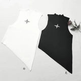 Shopmocho Y2K Crop Knit Top e-girl Women Sleeveless Asymmetrical Hem High Neck Stretchy Fitted Sweater Vest Summer 90s Outfit