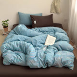 SHOPMOCHO Japanese Style 100% Cotton Bedding Set King Queen Size Minimalist Striped Duvet Cover Set Comforter Cover Bed Sheet Pillow Cases