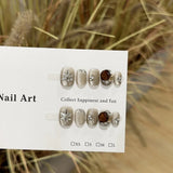 SHOPMOCHO Sweet Lovely Cartoon Bear Long Coffin Stiletto Fake Nails Bowknot Pearl Diamond Flowers Cat Eyes Wearable Fake Nails