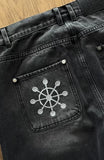 SHOPMOCHO Y2K American Gothic Embroidered Loose Streetwear High Street Retro Straight Wide Leg Jeans Harajuku Hip Hop Casual Pirate Jeans