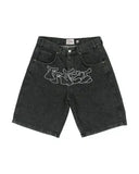 SHOPMOCHO Fashion Retro Streetwear Y2K Men Jeans Popular Patch Gothic Punk Style Shorts Embroidered Willow Nail Design Loose Casual Jeans