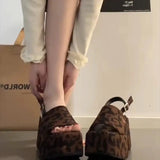 SHOPMOCHO Summer Fashion Leopard Print Open Toe Sandals Women Punk Style Platform Wedges Heels Party Shoes