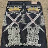 SHOPMOCHO American Washed Ecko Denim Shorts Mens Hip-hop Rock Street Fashion Pattern Straight Pants Harajuku Trend Wide Pants