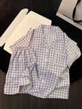 SHOPMOCHO Ins Japanese-Style Minimalist Women's Pajamas Summer Bubble Cotton Cute Girl Loose Short-Sleeve Shorts Loose Summer Outfit Set