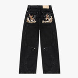 SHOPMOCHO Western Pistol Pendant Pocket Embroidery High Quality Loose Wide Leg Jeans Y2K Trend Men Women Fashion Comfortable Streetwear