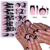 SHOPMOCHO 144pcs French hand and foot wear nail set summer short square shiny false toenail acrylic full coverage suitable for nail salon