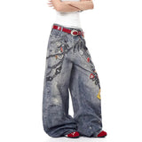 SHOPMOCHO Autumn Korean Trendy Harajuku Streetwear Y2K Candy Chain 3D Printed Baggy Jeans Men's Hip-hop Retro Punk Straight Wide-leg Pants