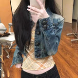 SHOPMOCHO 2025 Denim Jacket New Style Retro Washed Fashion Slim Niche Short Top