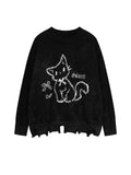 Shopmocho Winter American New Green Bow Neck Sweater Women Loose Print Pattern Vintage High Street Lazy Wind Knitted Sweater