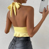 Shopmocho Women's Sexy Tight Fitting Deep V-neck Pleated Top Tight Fitting 2025 Spring Beach Resort Nightclub New Model Women's Sexy Tigh