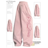 SHOPMOCHOY2K Women's Pink Wide Leg Sweatpants 2025 New Fashion Letter Print Drawstring Waist Casual Streetwear Trousers