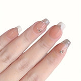 SHOPMOCHO 10pcs high-end Light luxury short style French handmade fake nails, Small fresh short French diamond nail decoration patch