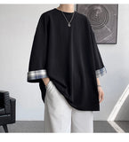 SHOPMOCHO men t shirts Summer Men's T-shirts Women Oversized 2XL Korean Style Loose Plaid T-shirt Casual Seven sleeves T-Shirt Male White