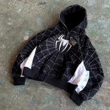 SHOPMOCHO Y2k Retro Gothic America Spider Foaming 3d Print Hoodies Fashion Oversized Loose Full Zipper Hoodie Men Jacket Street Sweatshirt