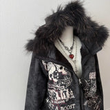 SHOPMOCHO American Fashion New Skull Print Hoodie Women Y2K Vintage Rock Hip Hop Gothic Popular Casual Joker Plus Velvet Padded Sweater