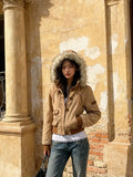 SHOPMOCHOAutumn and winter fashion jacket millennium style brown 2025Y2K retro new style waist slimming short coat small versatile top