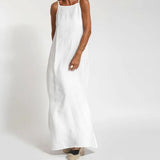 Shopmocho Women Cotton linen Side Split Long Slip Dress Summer Lady Strapless Solid Color Holiday Party Dresses FYY-10080