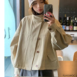 Shopmocho Korea Short Outerwear Woman Casual Loose Lazy Chic Long Sleeve Cotton Blends Windbreaker Coats Thin Thench